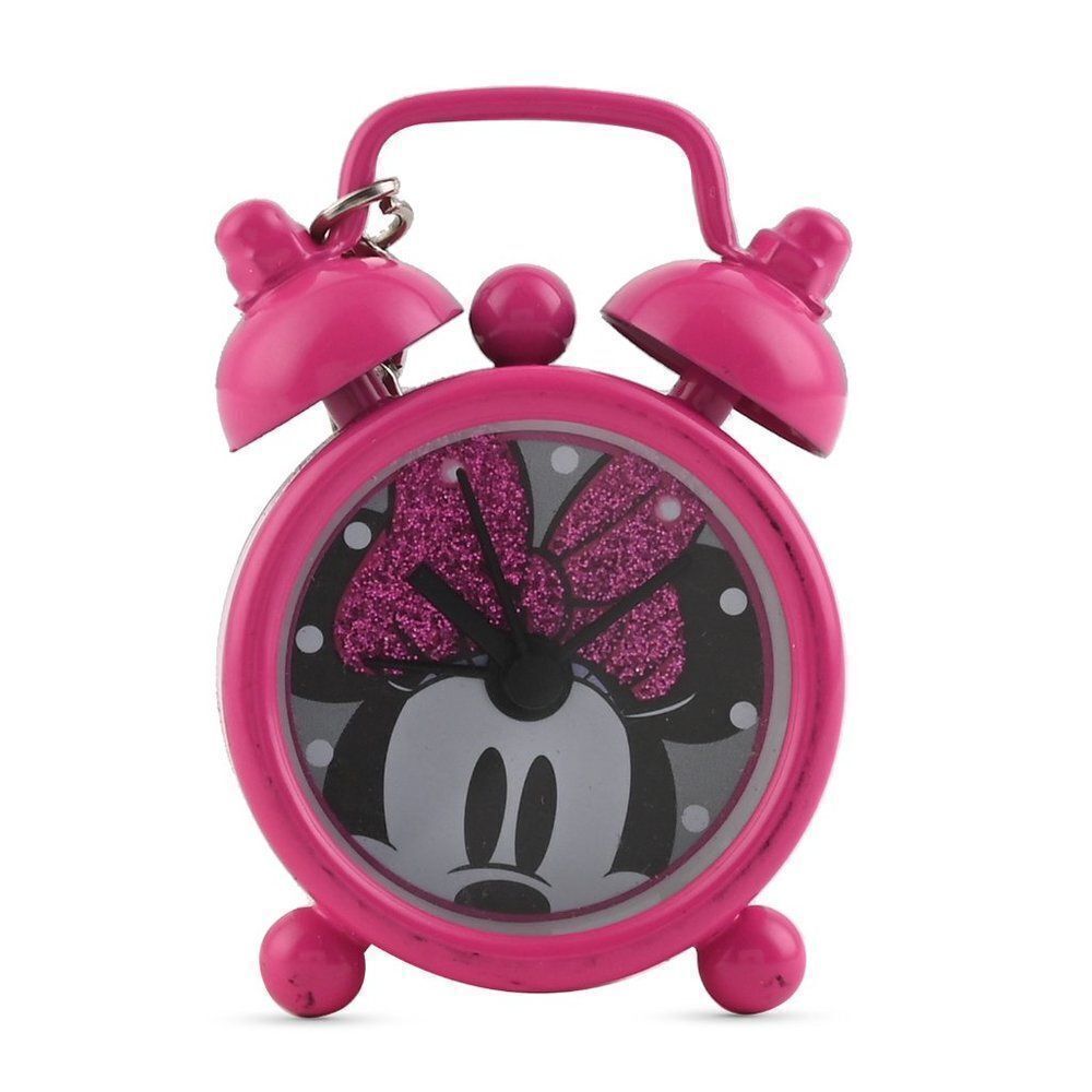 DISNEY Minnie Mouse Glitter Bow Clock Quartz Movement Watch Keychain in Pink